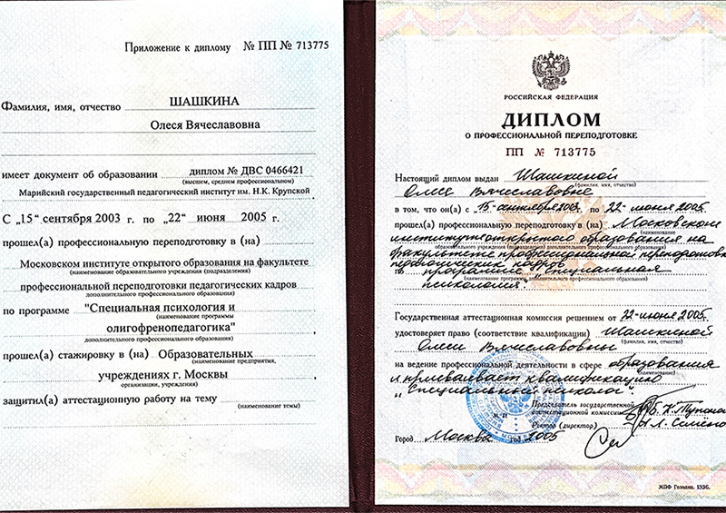 Диплом Специальный психолог